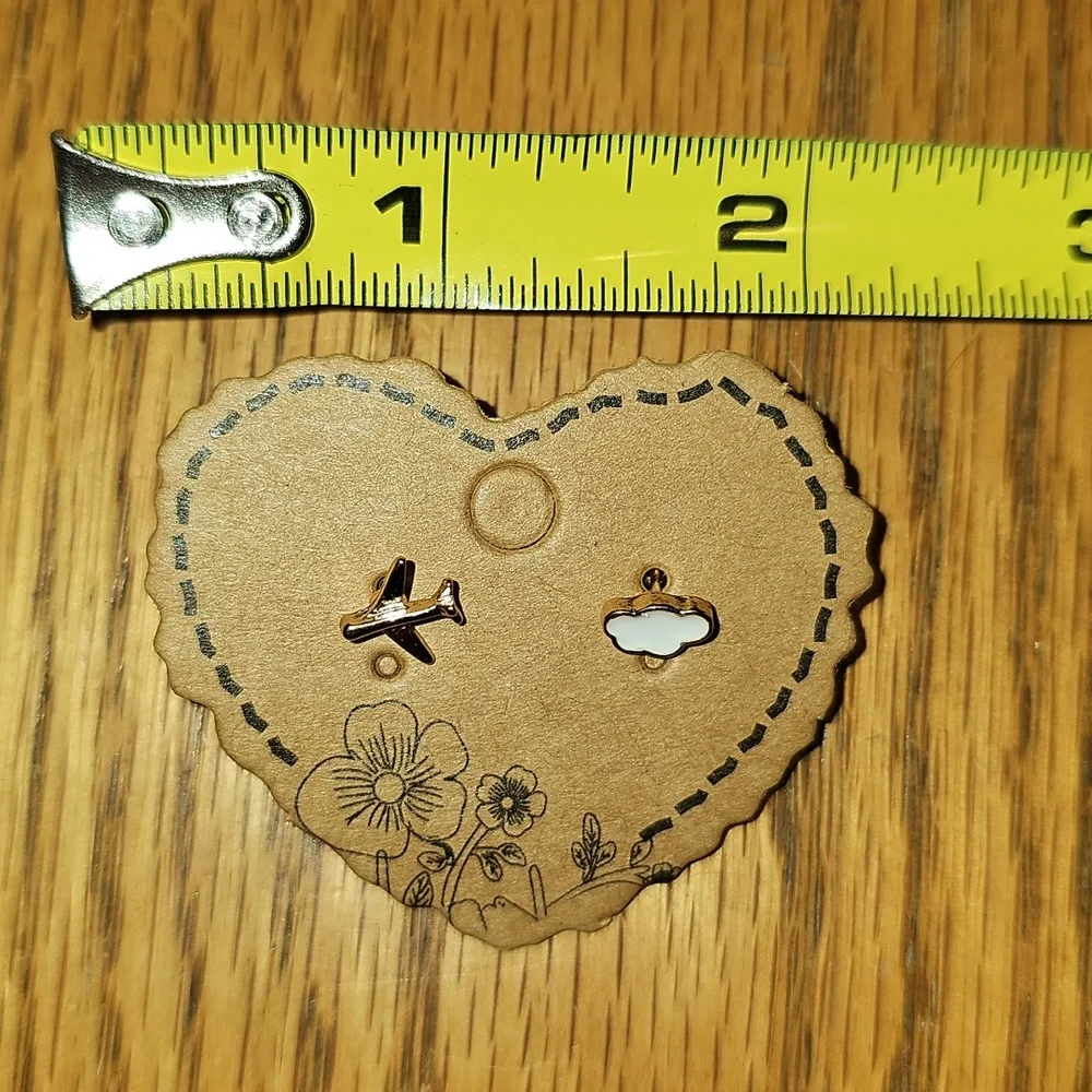 Airplane and Cloud Stud Earrings - Gold And White - Picture 5 of 5